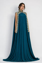 Embroidered Teal Cape Maxi