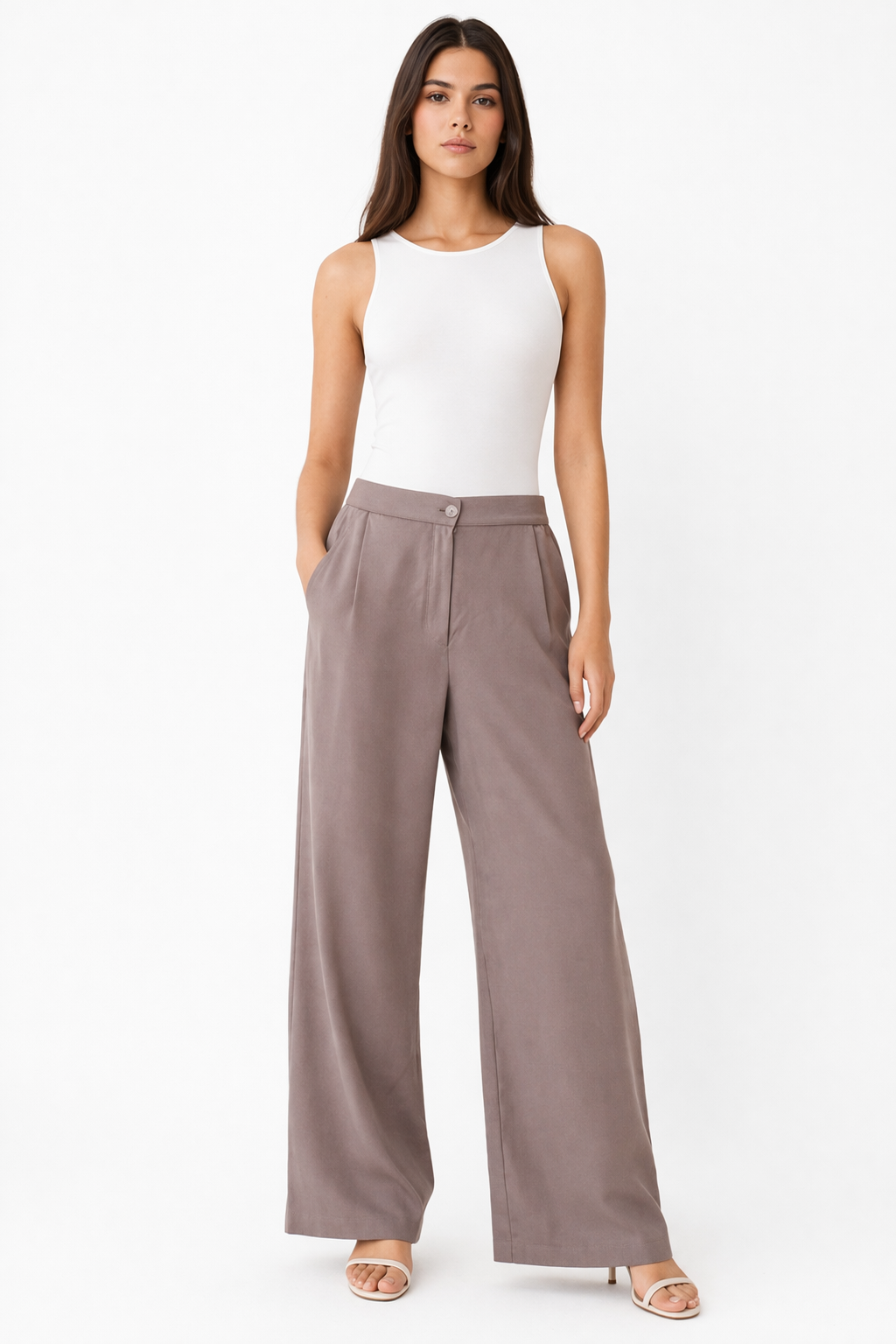 Taupe Wide-Leg Pants