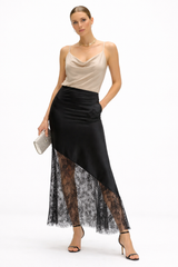 Lace Hem Satin Skirt