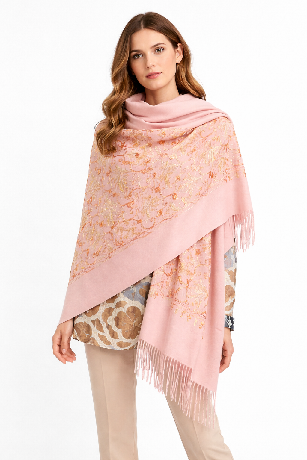 Embroidered Pink Scarf