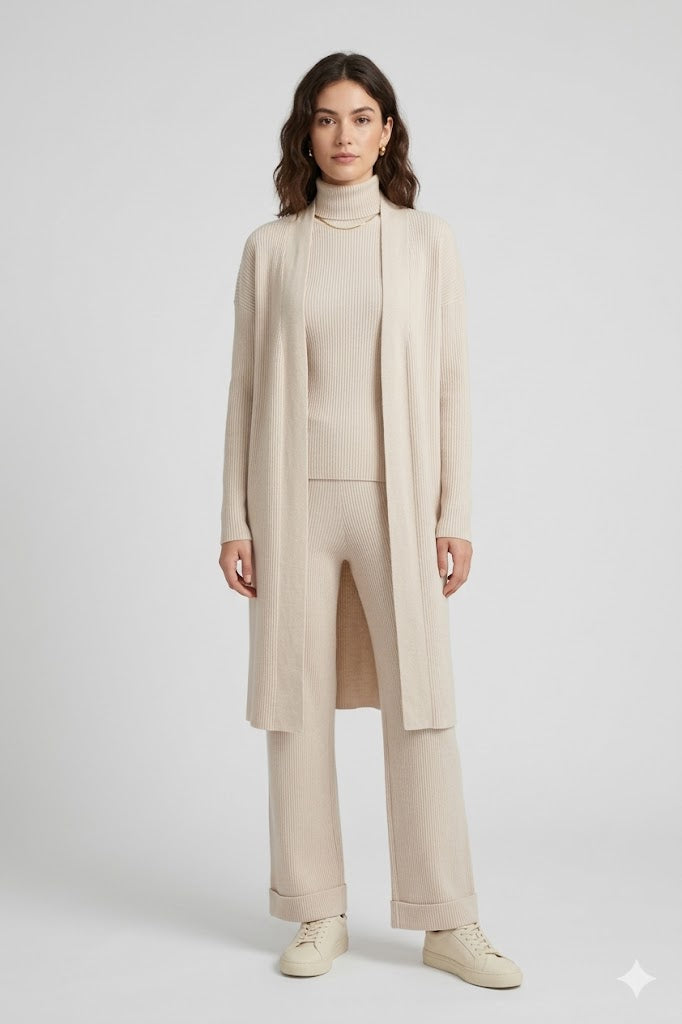 Ribbed Knit 3-Piece Cream Set
