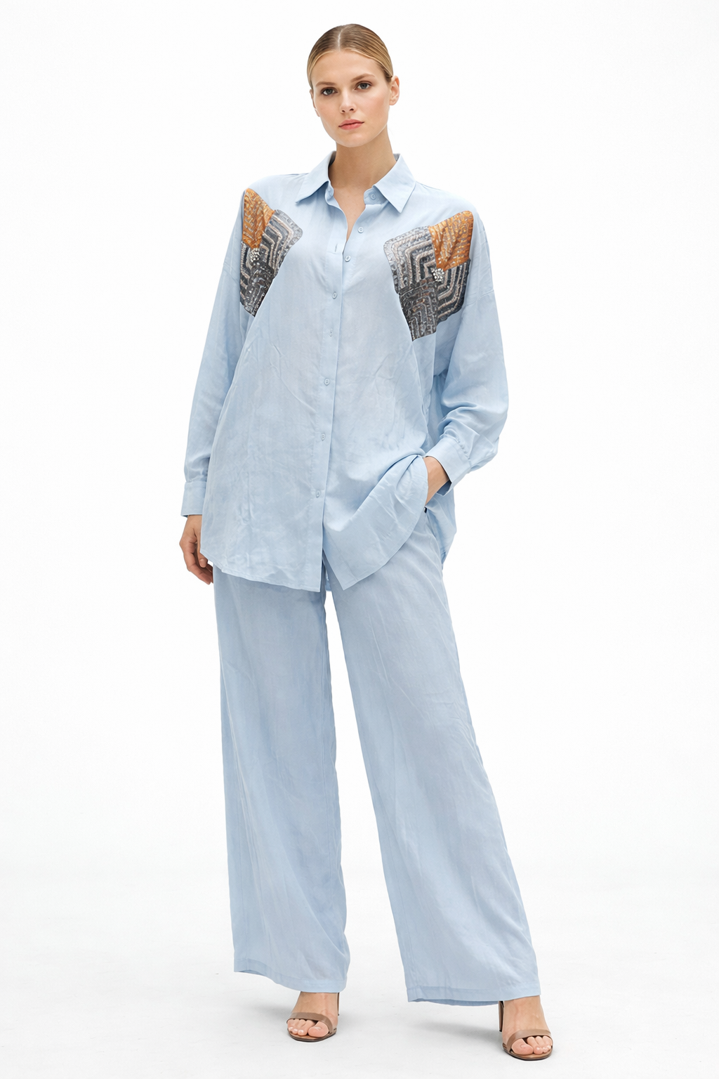 Embroidered Linen-Blend Co-ord Set