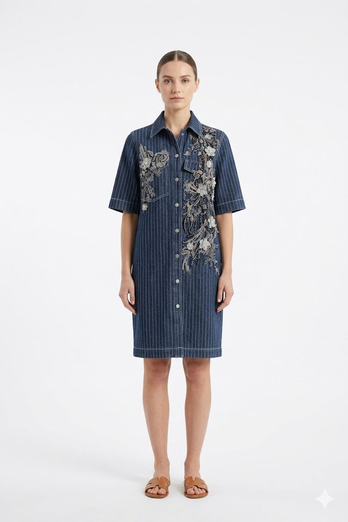 Embroidered Denim Dress