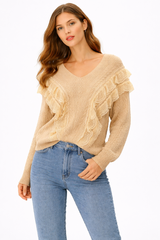 Romantic Lace-Ruffle Cable Knit Sweater