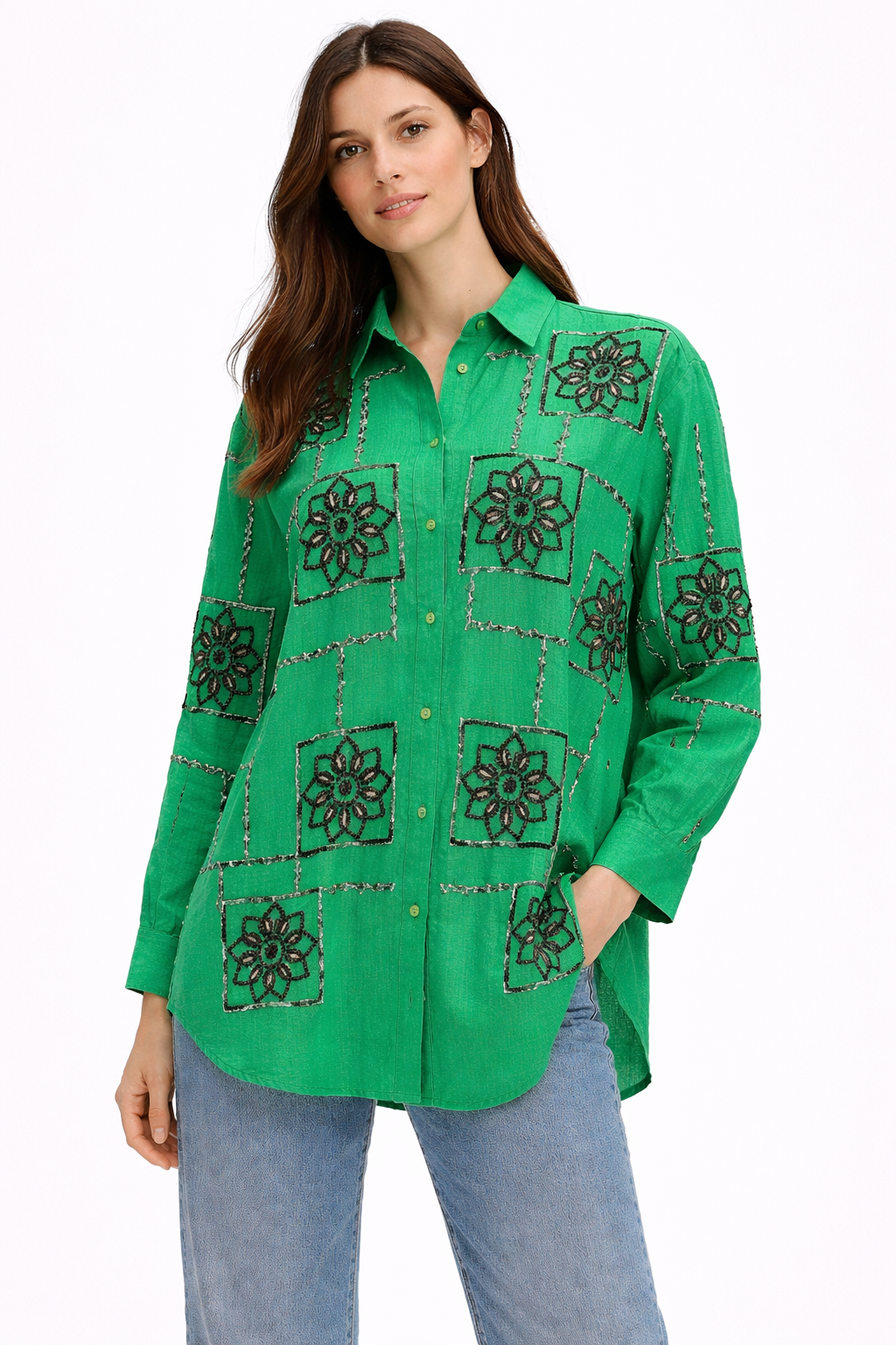 Embroidered Green Shirt