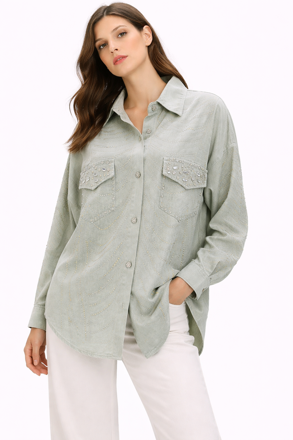 Embellished Mint Shirt