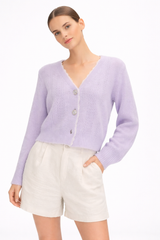Scalloped Lace-Trim Mohair Cardigan