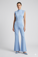 Blue Mock-Neck Jumpsuit