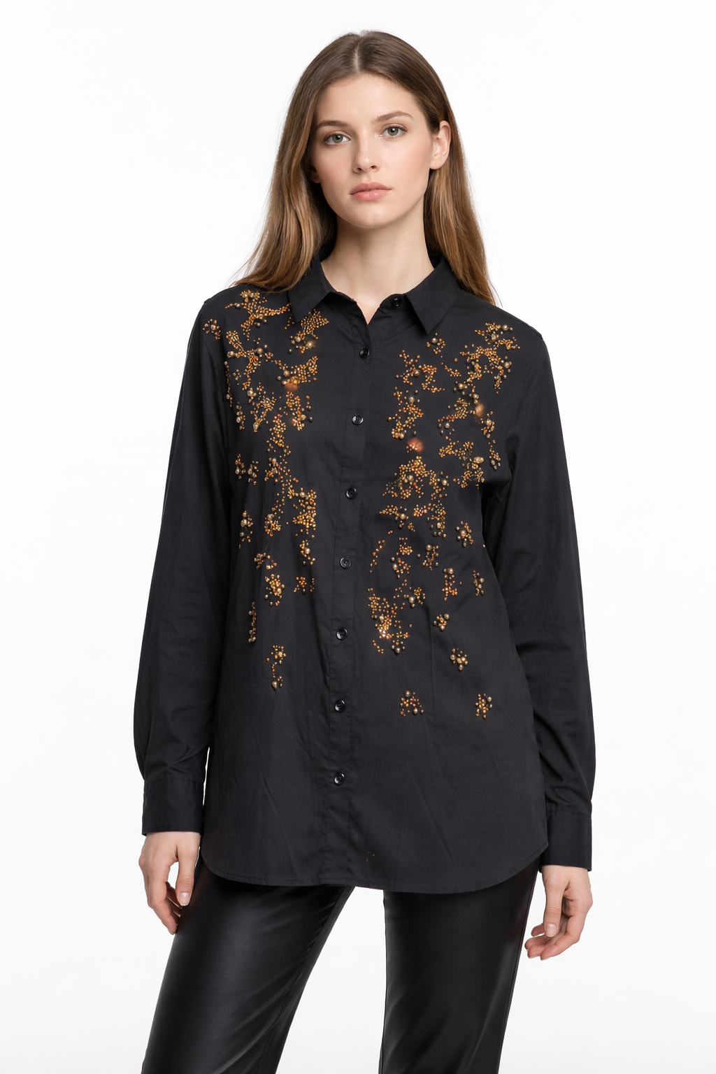 Black Embellished Longline Shirt