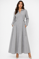 Grey Herringbone Maxi Dress