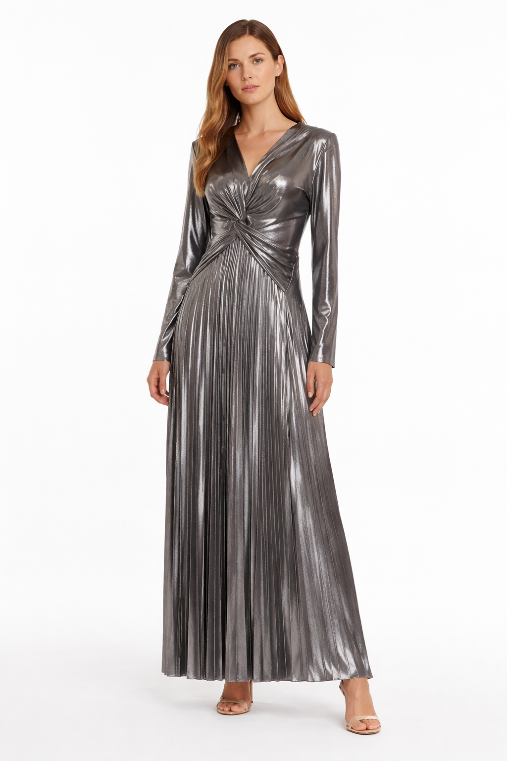 Metallic Pleated Maxi Dress