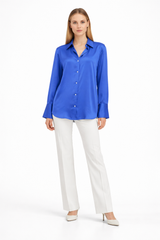 Electric Blue Satin Button-Down
