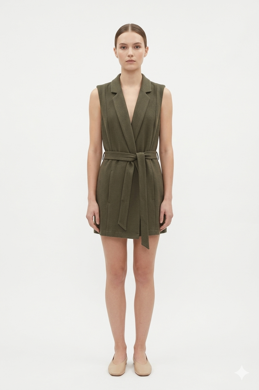 Olive Belted Vest Dress