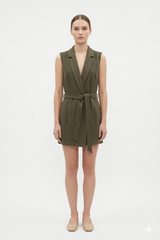 Olive Belted Vest Dress
