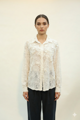 3D Floral Lace White Shirt
