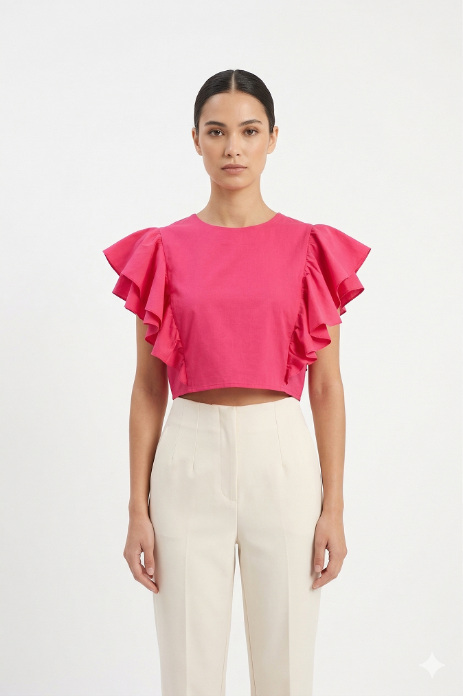 Fuchsia Ruffle Crop Top