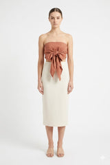 Strapless Linen Tie-Front Crop Top