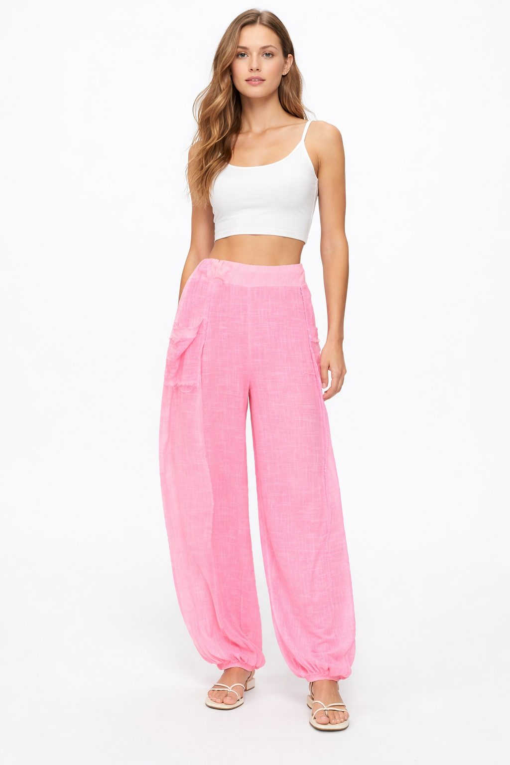 Textured Wide-Leg Cargo Pants
