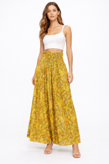 Smocked Floral Wide-Leg Pants