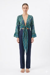 Paisley Tie-Front Crop Top