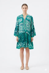 Green Printed Ruffle Tunic Dress