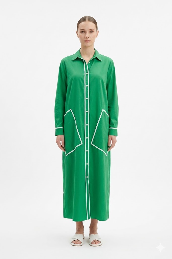 Piped Maxi Shirt Dress