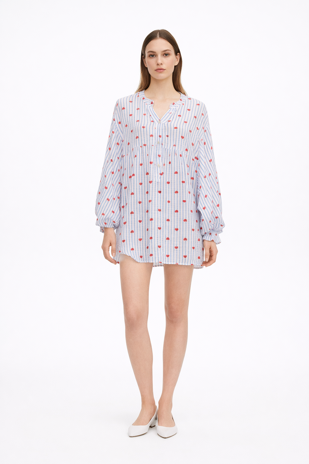 Heart Motif Striped Shirtdress