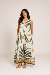 Botanical Print Sleeveless Maxi