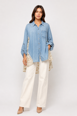 Lace-Trimmed Denim Oversized Shirt