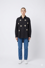 Floral Appliqué Black Shirt