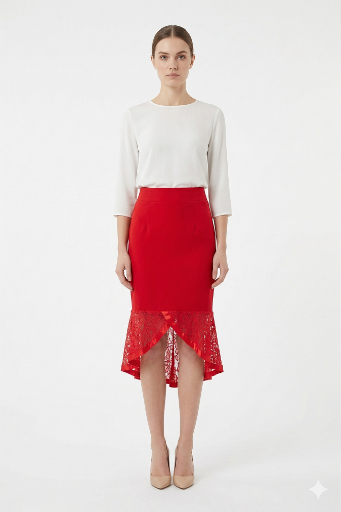 Red Lace Hem Skirt