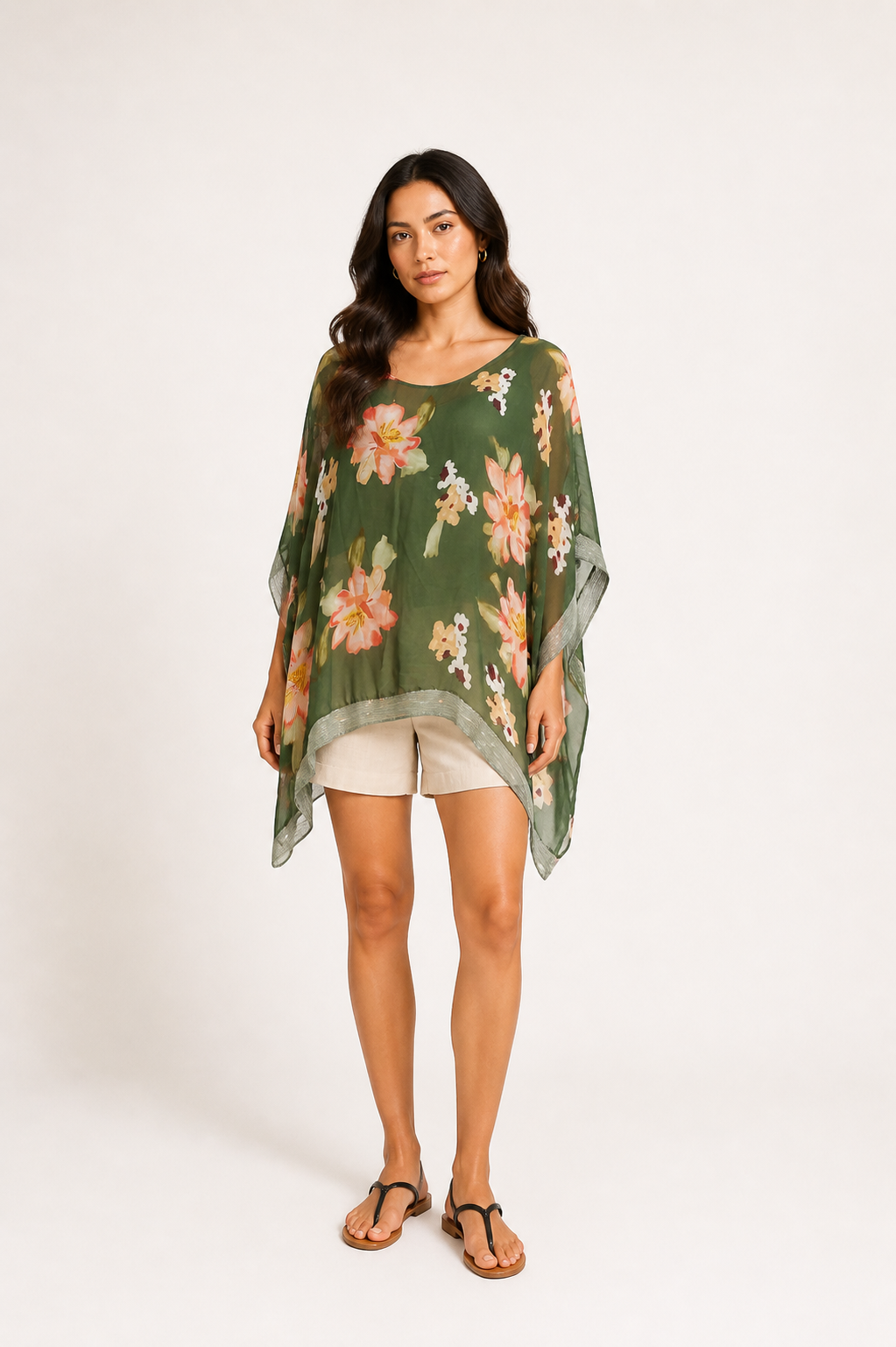 Floral Chiffon Poncho Blouse
