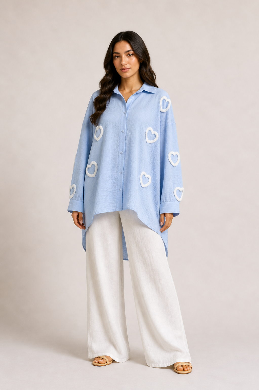 Heart Appliqué Powder Blue Shirt