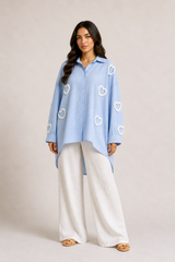 Heart Appliqué Powder Blue Shirt
