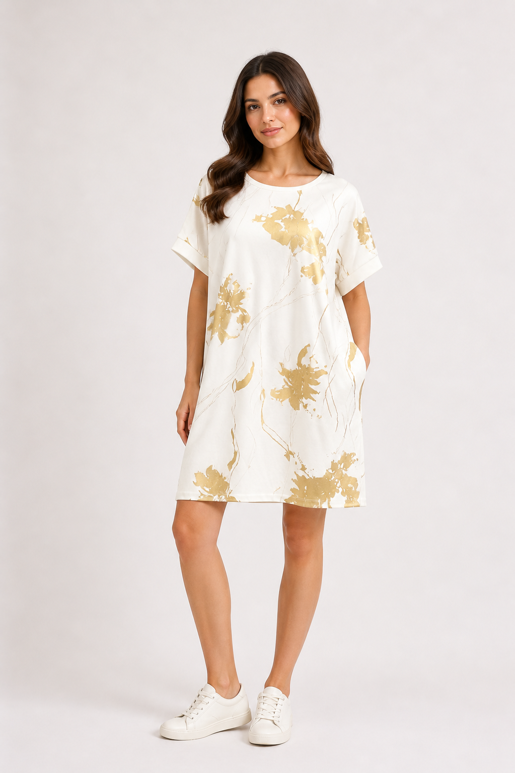 Golden Floral T-Shirt Dress