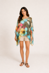 Multicolor Floral Chiffon Poncho