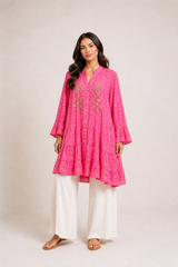 Fuchsia Tiered Embroidered Tunic