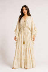 Golden Embroidered Cream Kaftan
