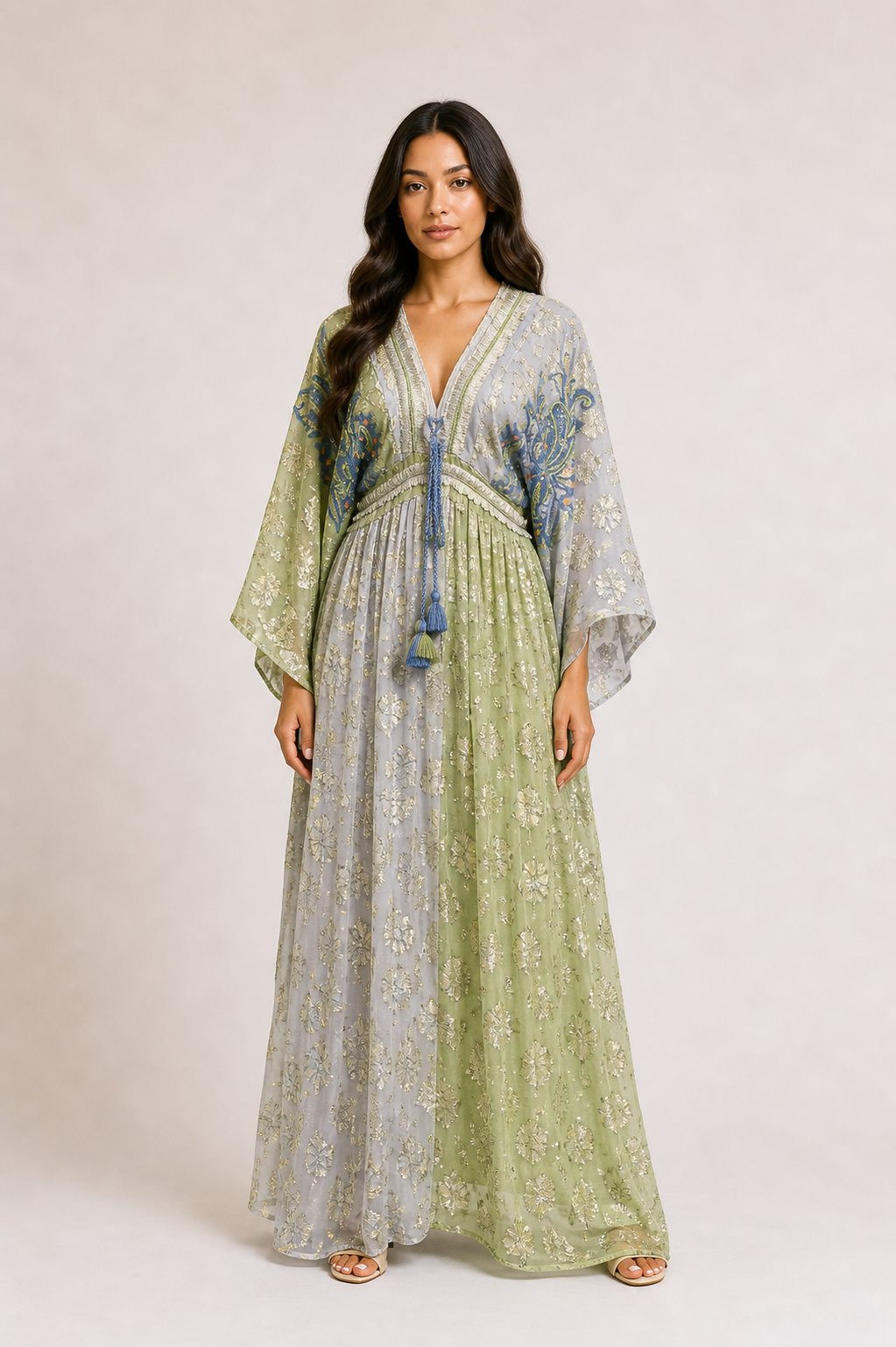 Silver & Sage Embroidered Kaftan