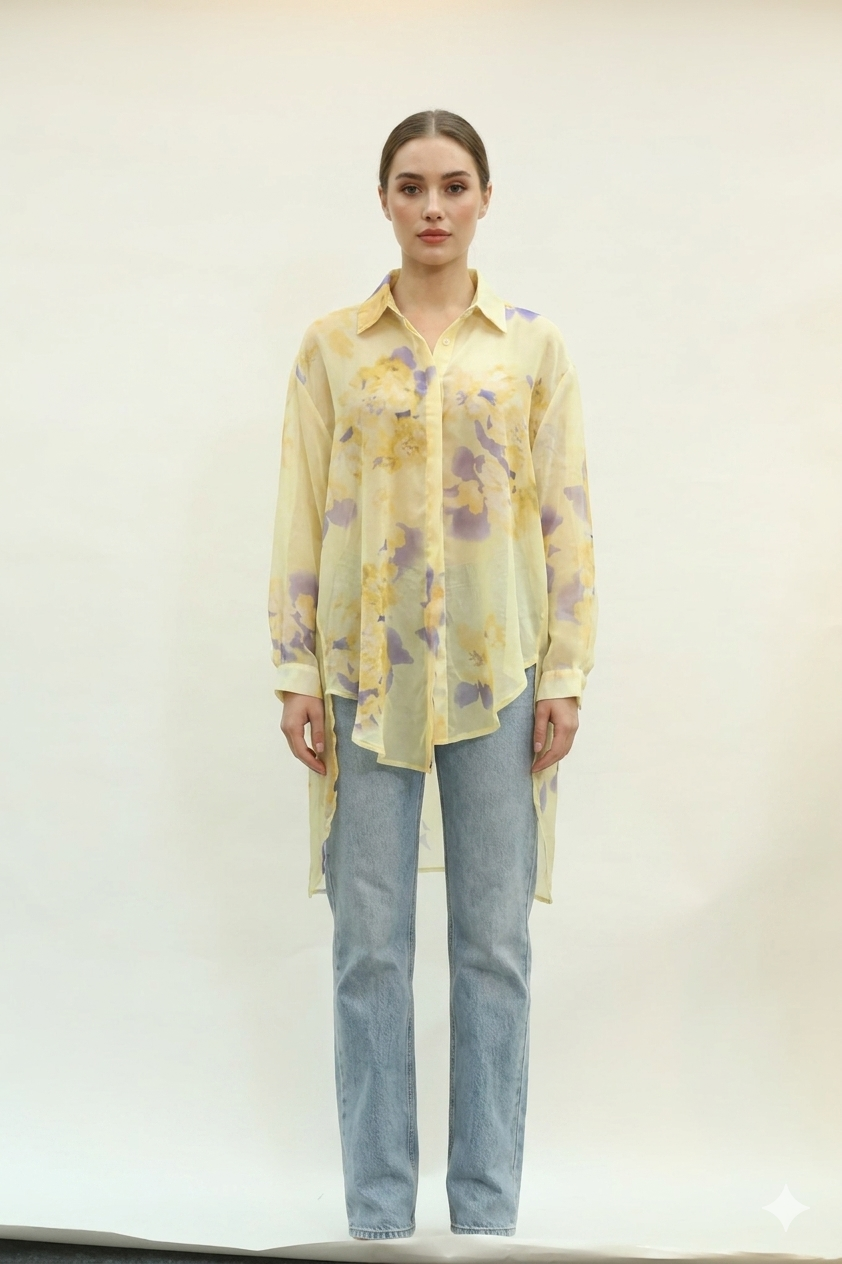 Watercolor Floral Chiffon Shirt