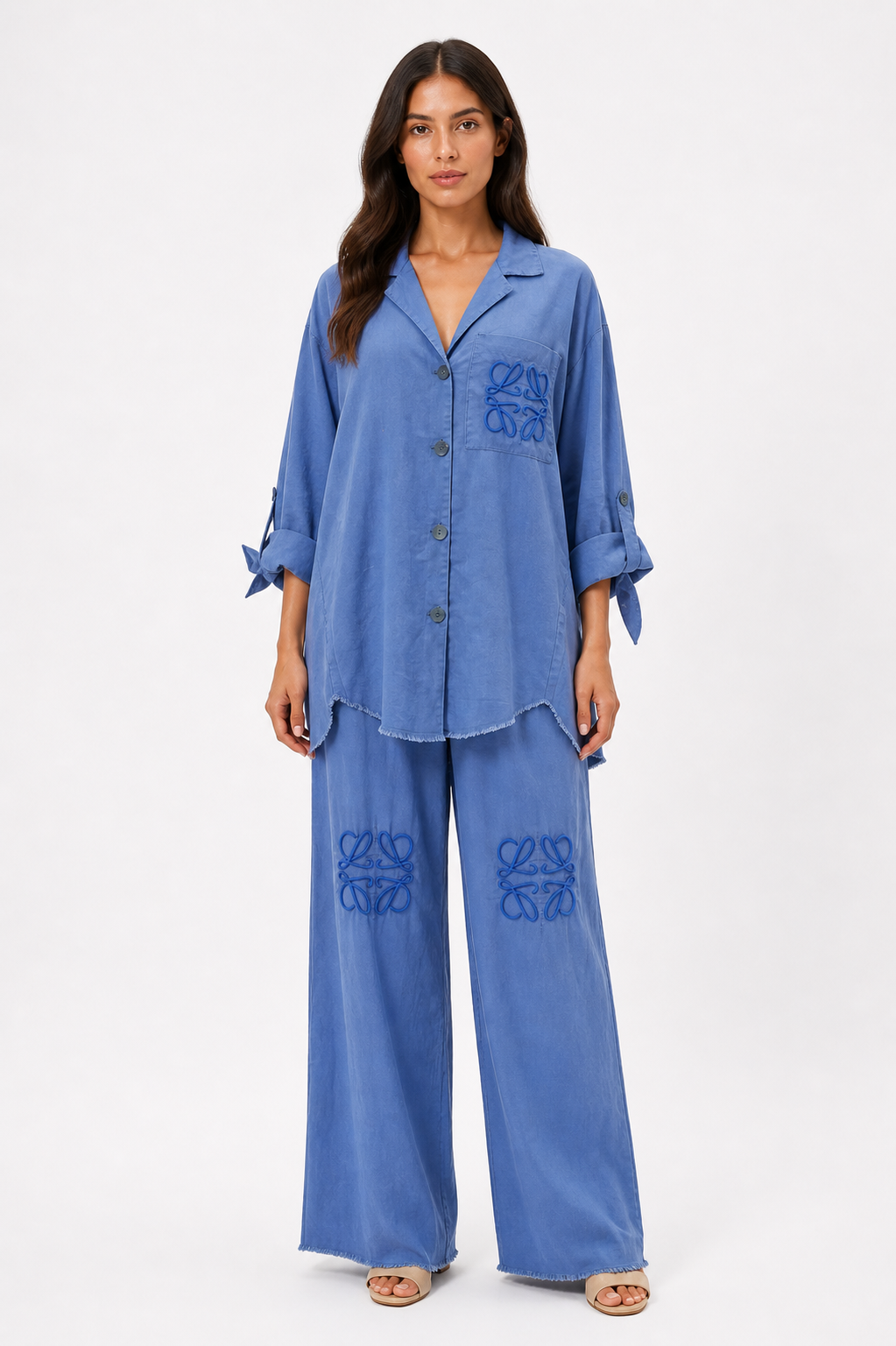 Blue Embroidered Utility Set