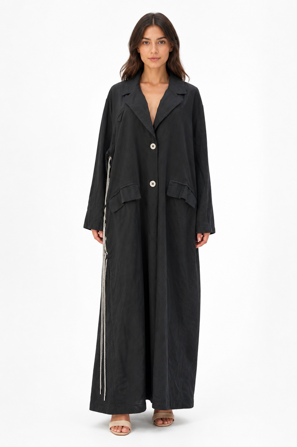 Trench-Style Black Maxi