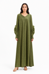 Olive Pleated Ruffle Dress