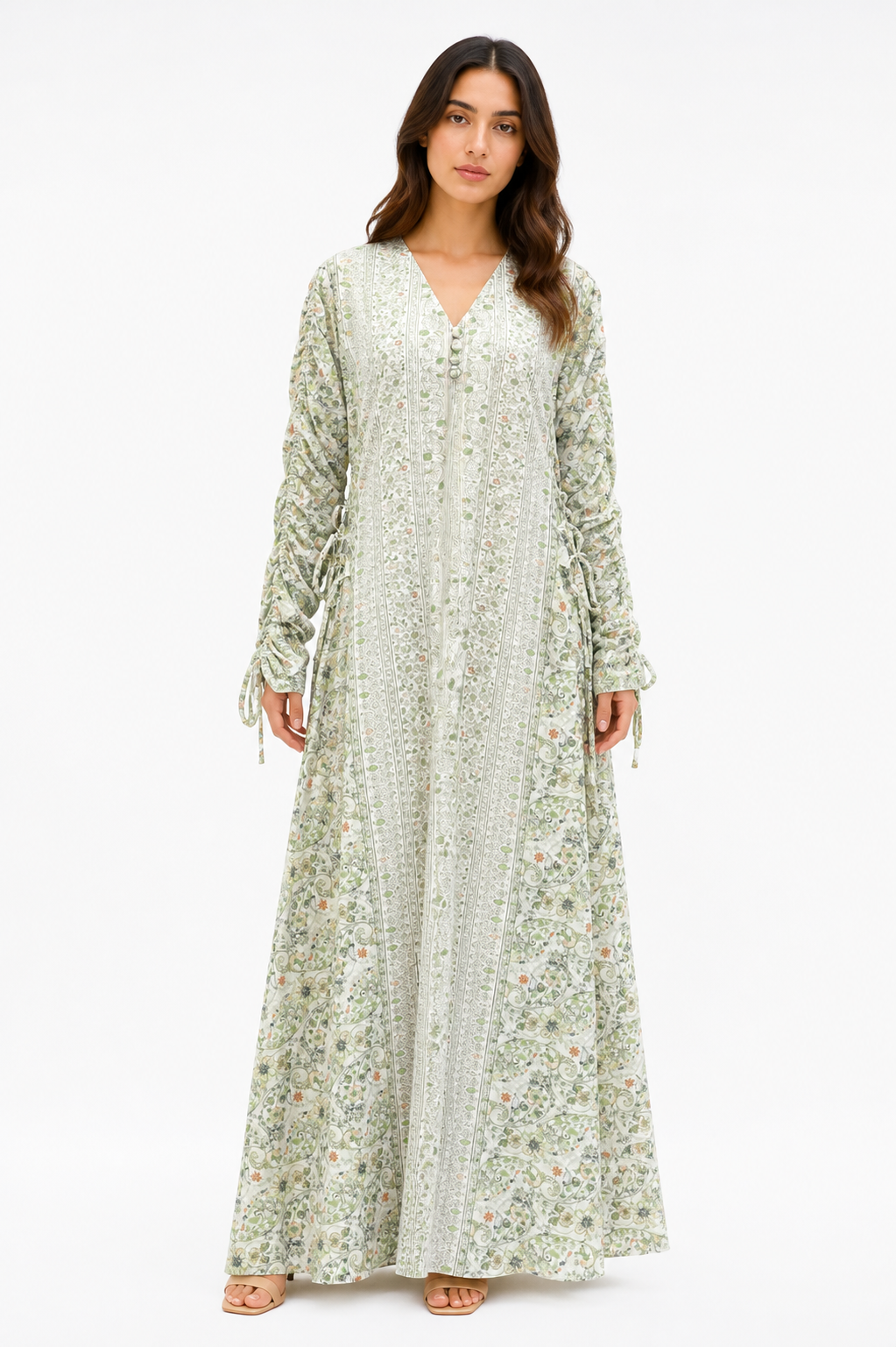 Sage Floral Ruched Maxi