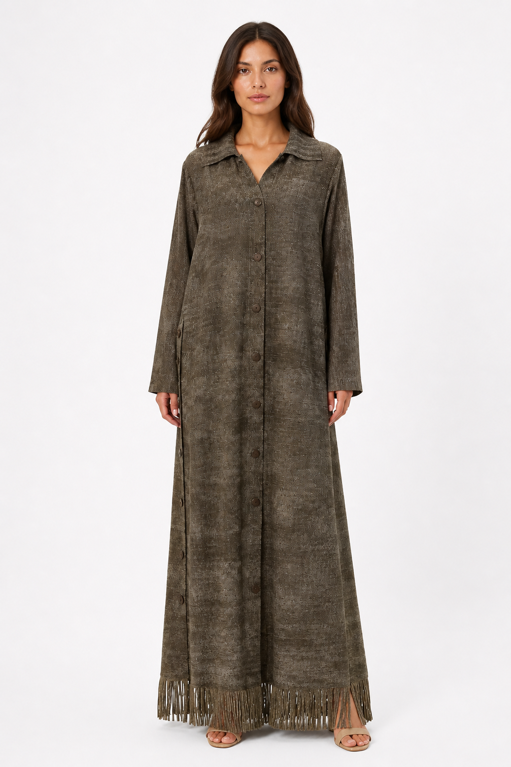 Fringed Button-Down Abaya