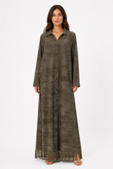 Fringed Button-Down Abaya