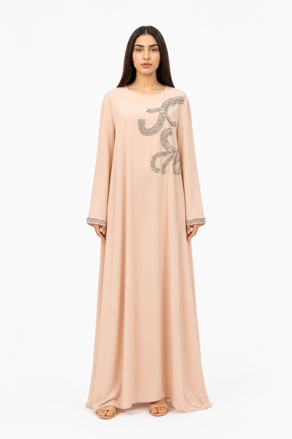Crystal Embellished Peach Abaya