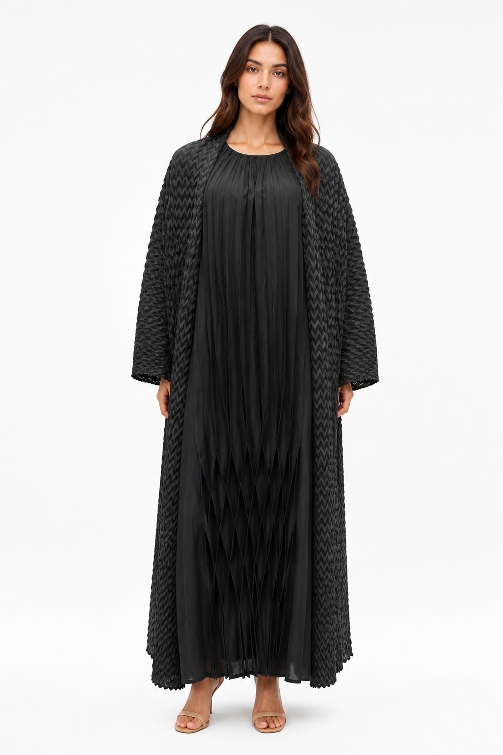 Textured Black Abaya Set
