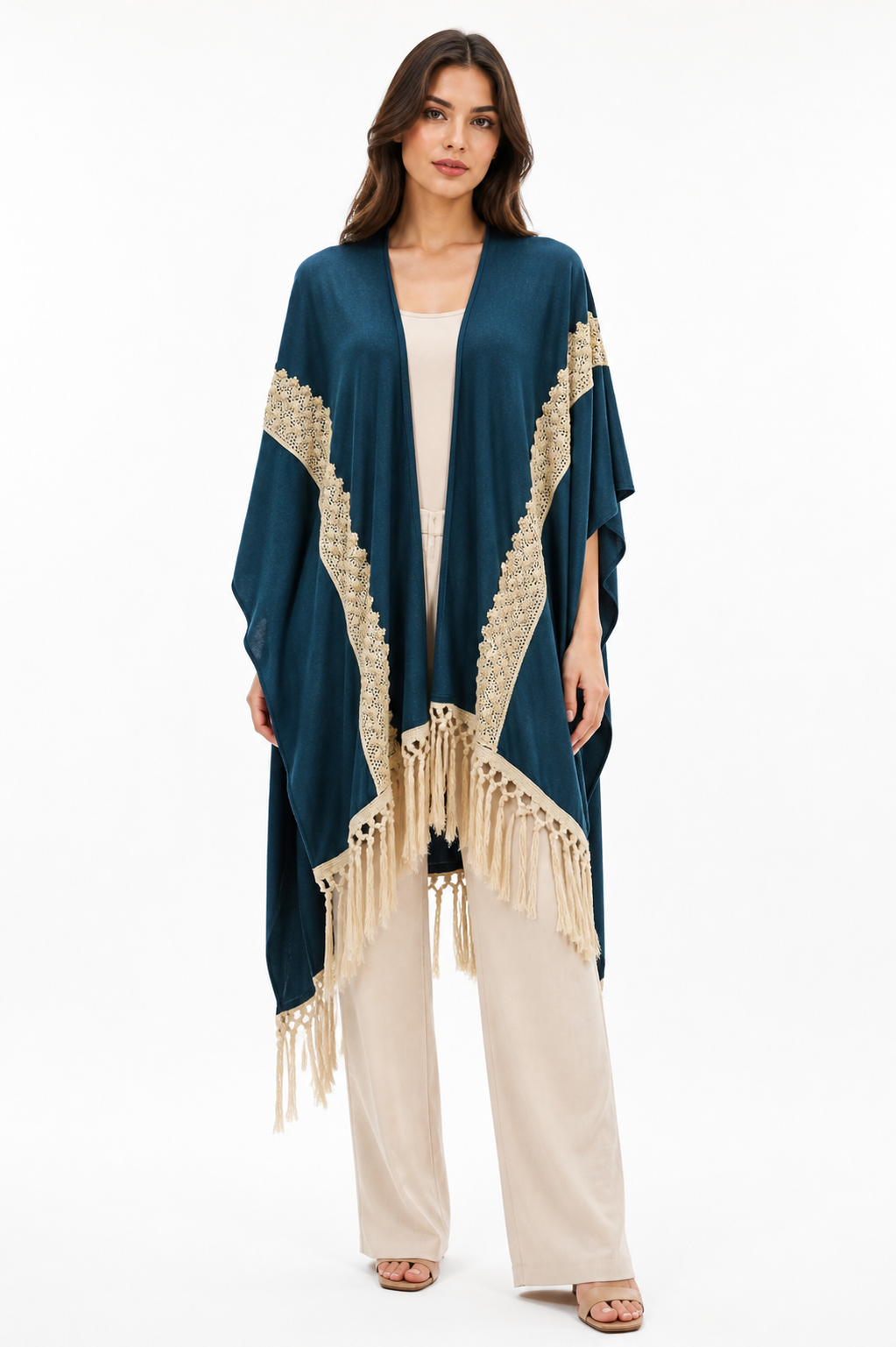 Teal Lace Fringe Kimono