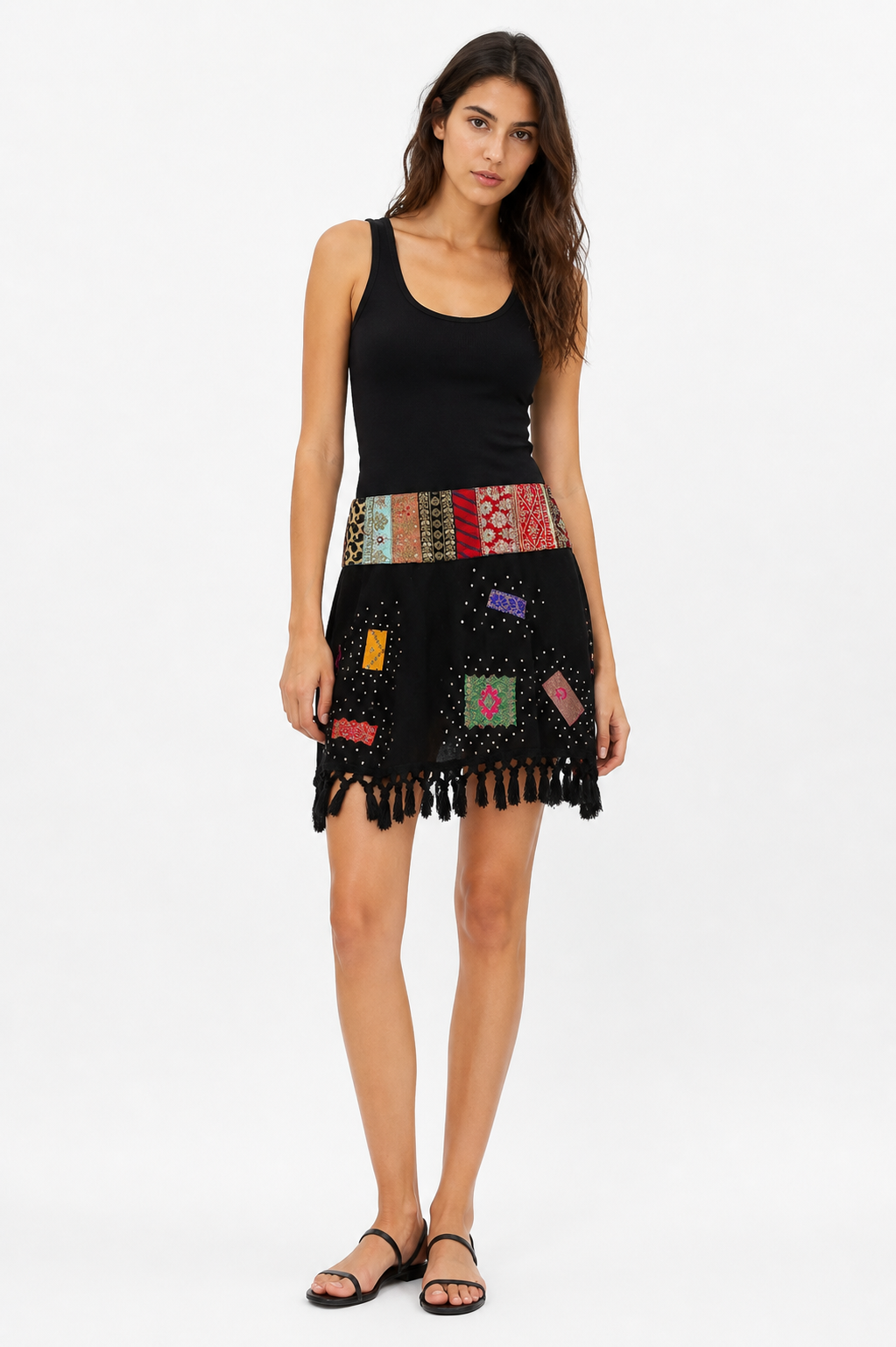 Boho Patchwork Tassel Mini Skirt